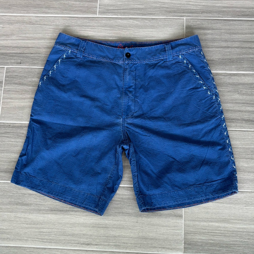 ROBERT GRAHAM Denim Shorts Men's 38W Blue White Stitched Trim Design Pockets - Picture 1 of 8